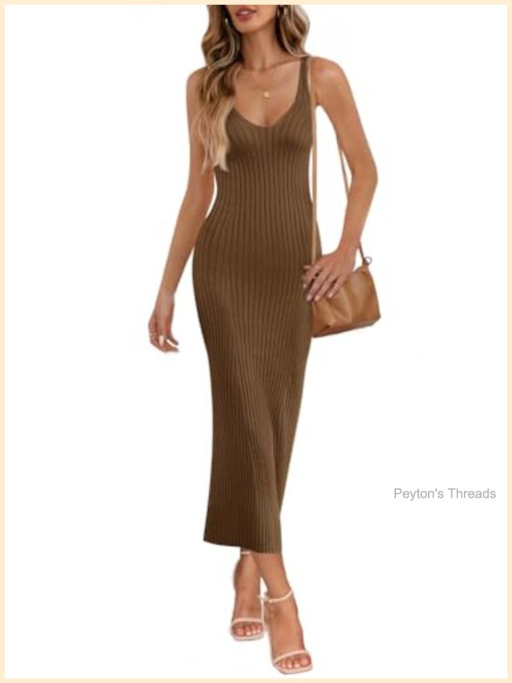 Women's Knit Bodycon Midi Dress Deep V Neck Sleeveless Slim Fit